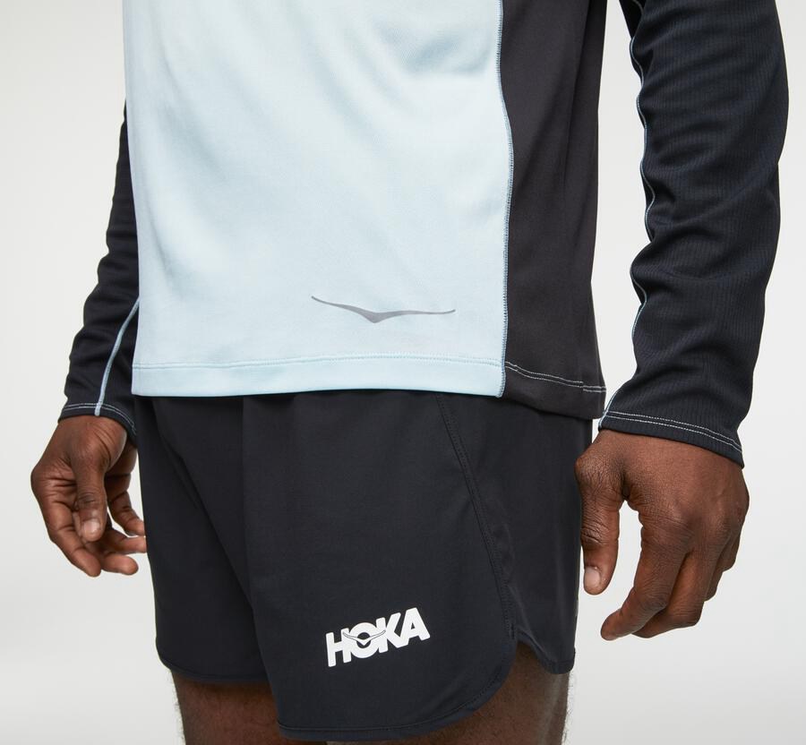 Top Hoka One One Hombre - Performance Largos Sleeve - Azules/Negras - WAK628345